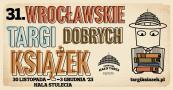 literniczy plakat Wrocławskich Targów Dobrych Książek, z prawej strony grafika przedstawiająca personifikację Hali Stulecia 