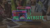 neonowa grafika z napisem website na tle uśmiechniętych ludzi, obraz autorstwa rawpixel.com na Freepik